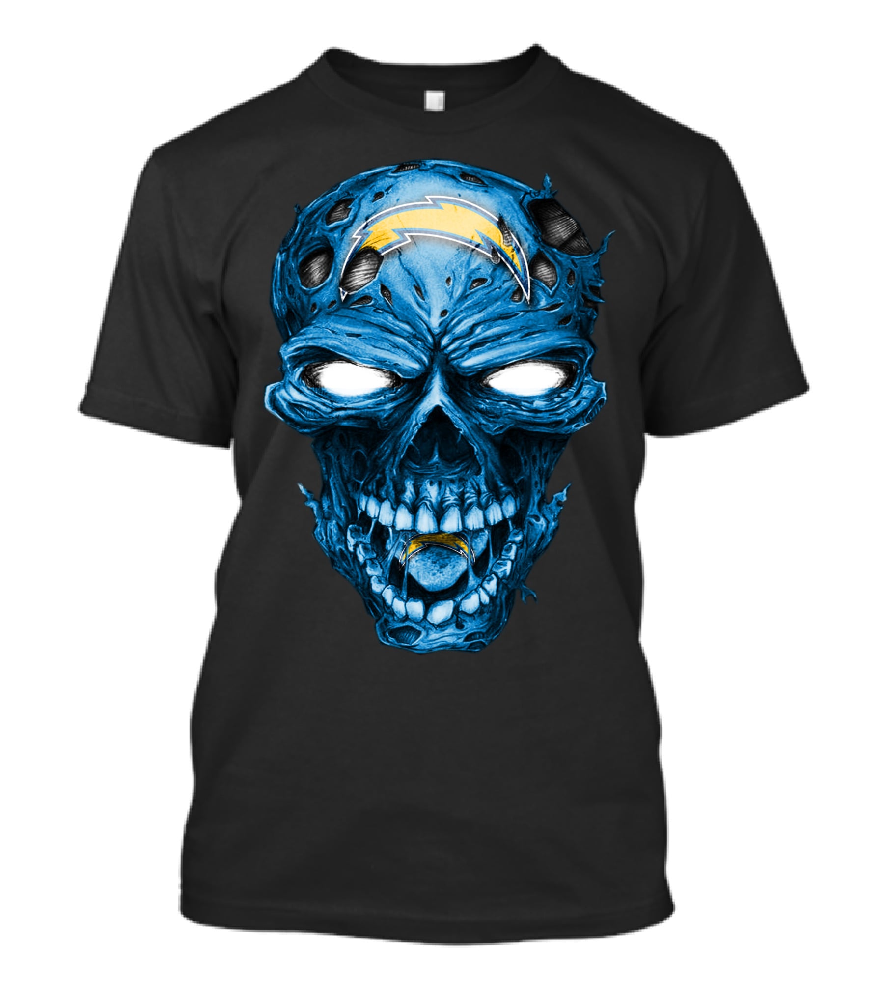 Skull Los Angeles Chargers Lightning Bolt Blue Halloween T-Shirt