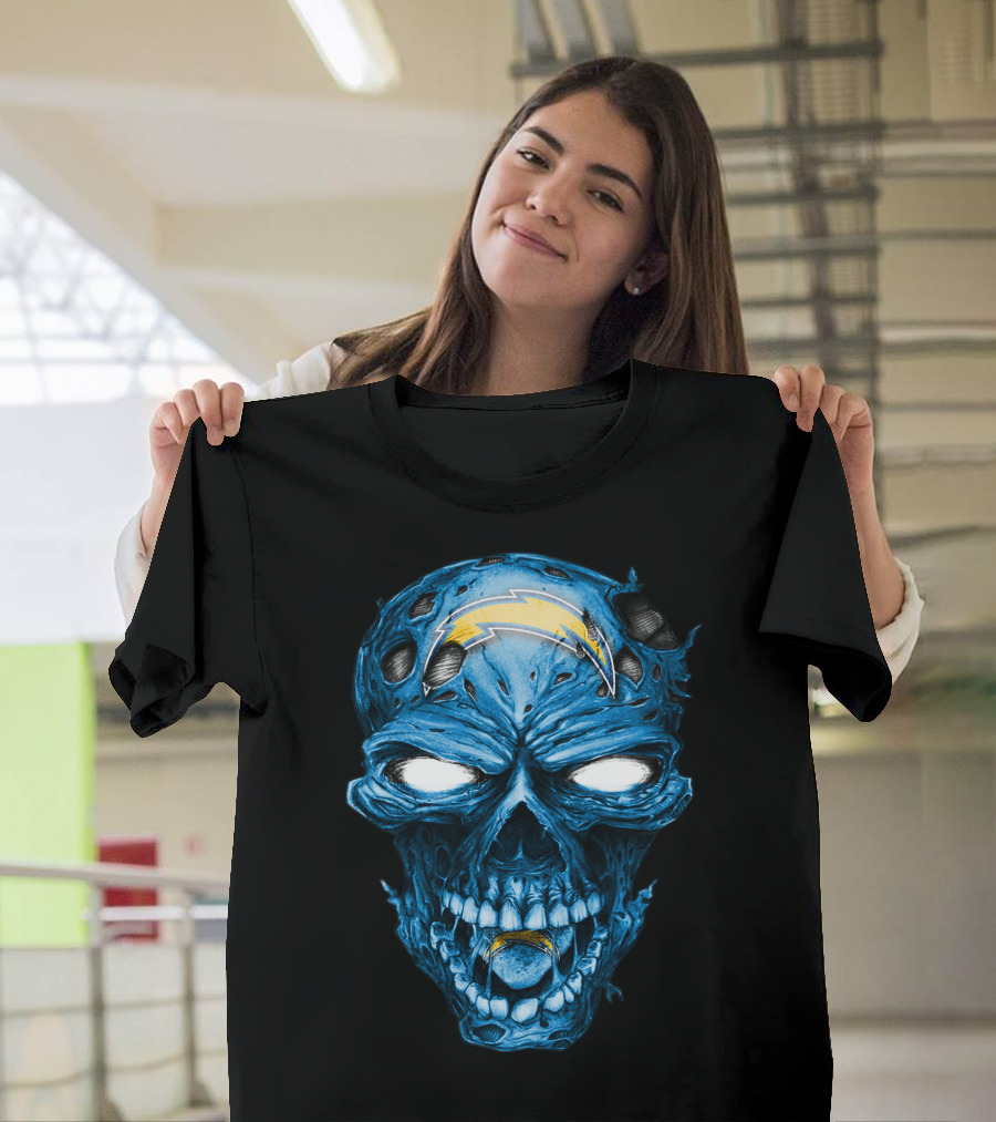 Skull Los Angeles Chargers Lightning Bolt Blue Halloween T-Shirt