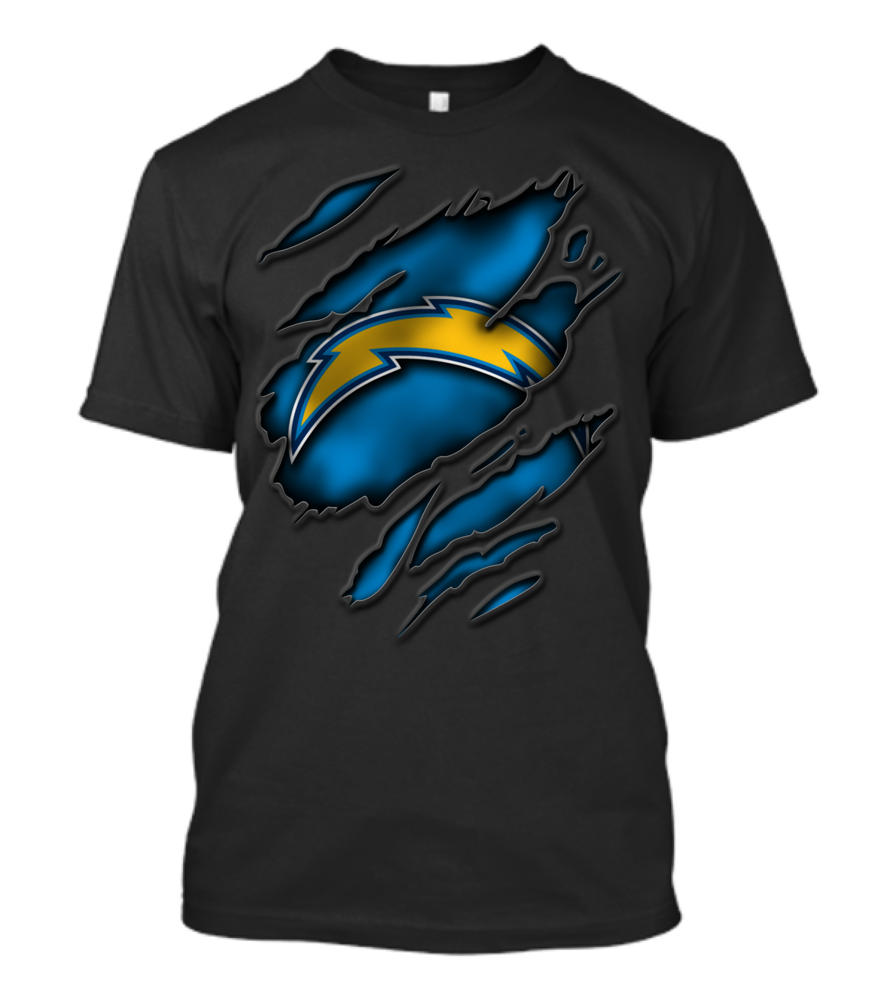 Torn Los Angeles Chargers Lightning Bolt Ripped Blue Claw Marks T-Shirt