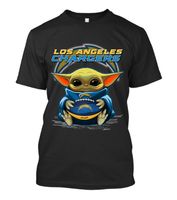 Los Angeles Chargers Baby Yoda Holding Football T-Shirt