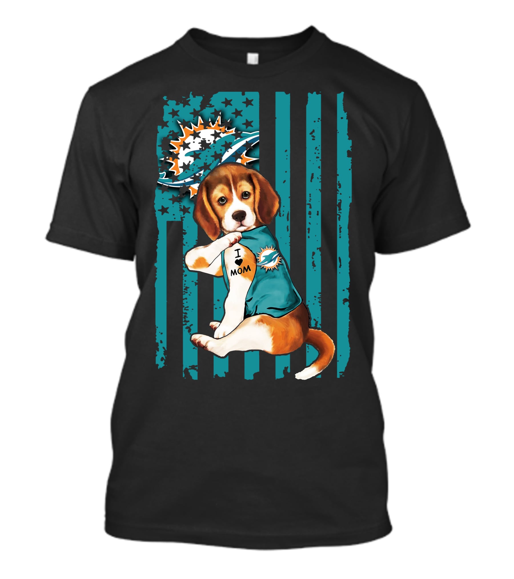 Beagle Miami Dolphins I Love Mom T-Shirt