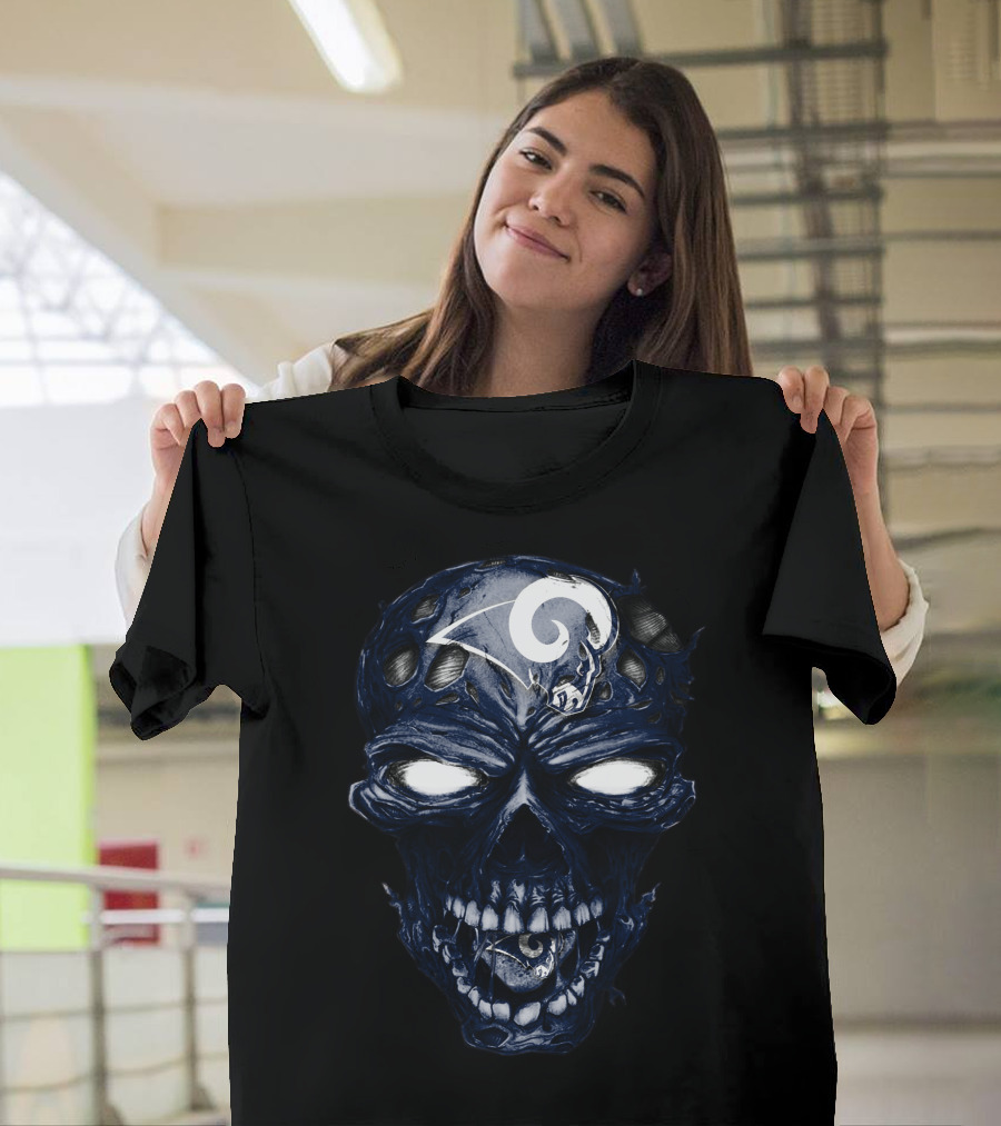 Skull Los Angeles Rams Distressed Logo Face T-Shirt