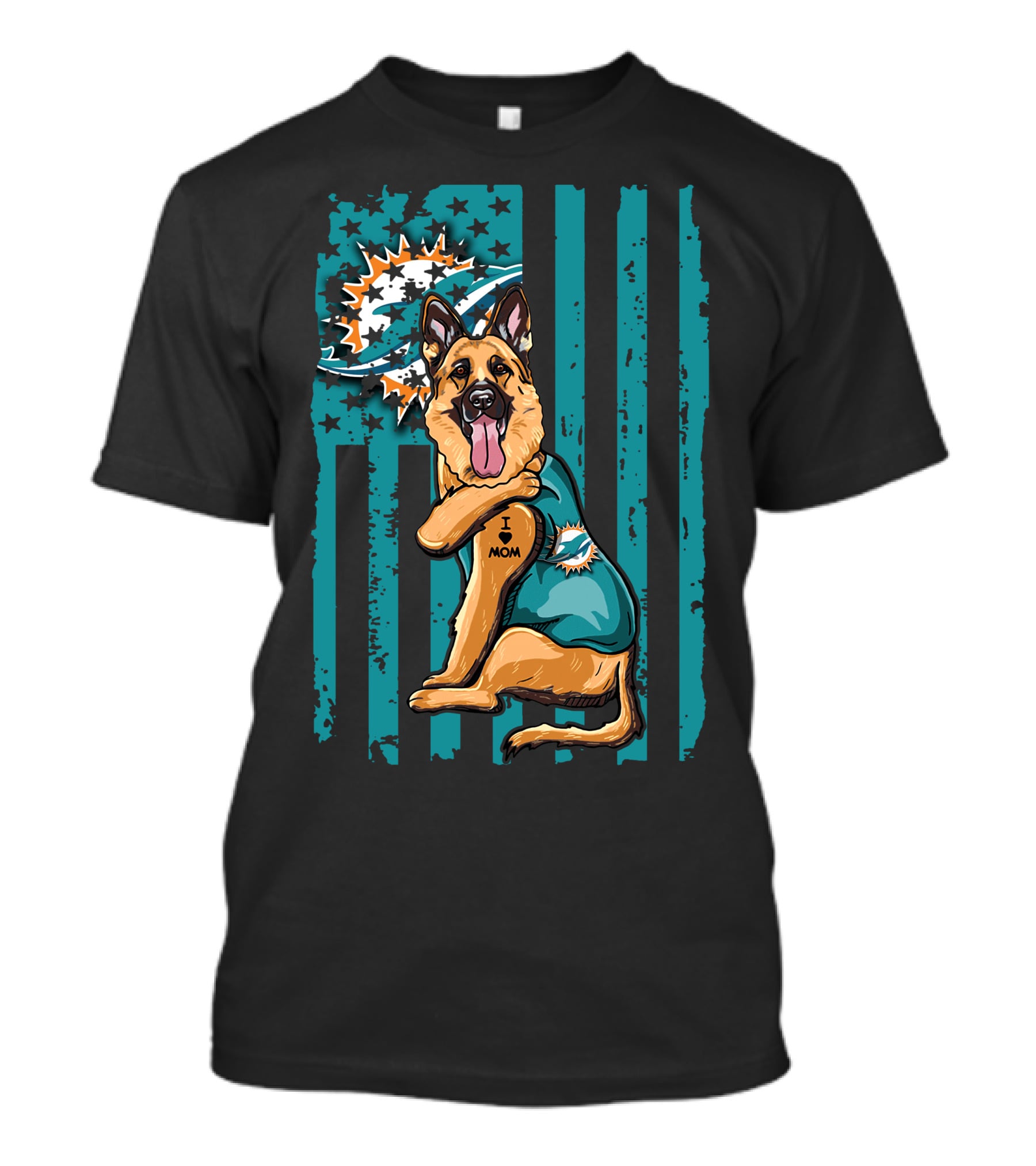 German Shepherd I Love Mom Miami Dolphins Fan T-Shirt