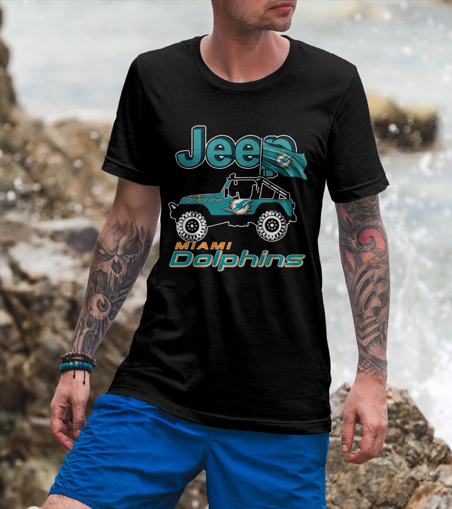 Jeep Miami Dolphins Flag Logo Off-Road Vehicle T-Shirt