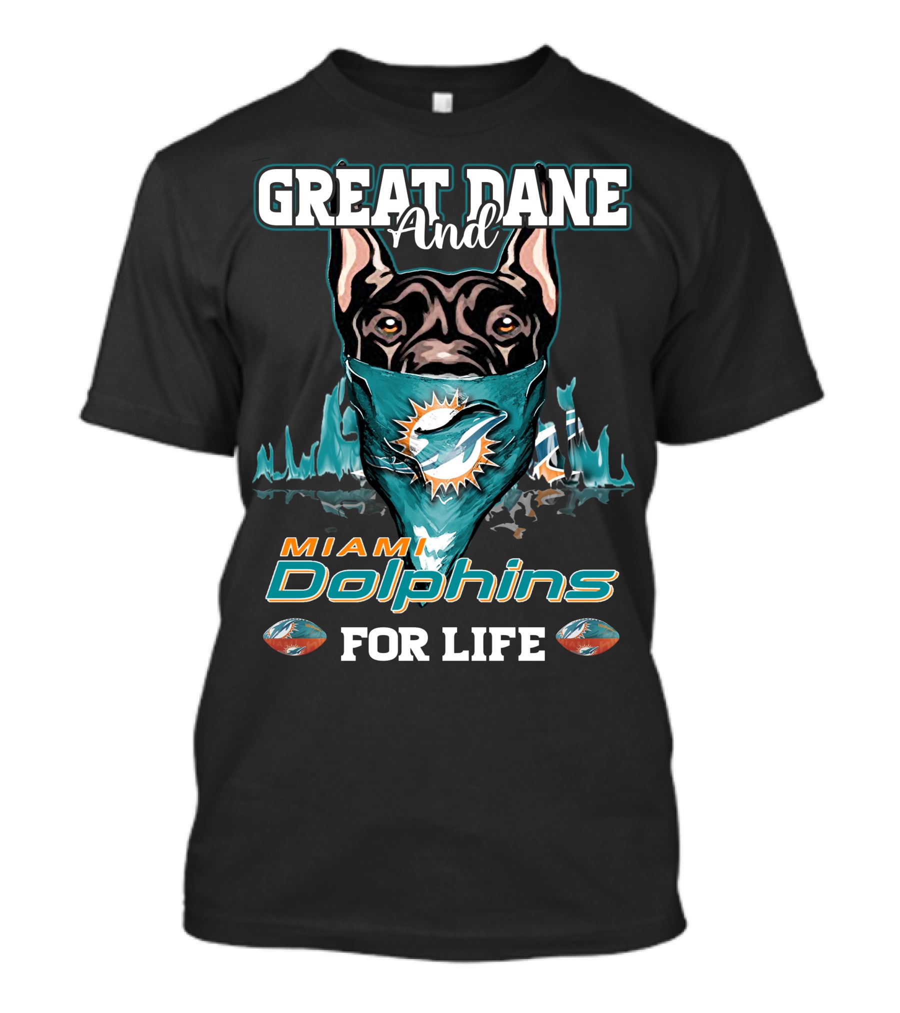 Great Dane And Miami Dolphins For Life T-Shirt