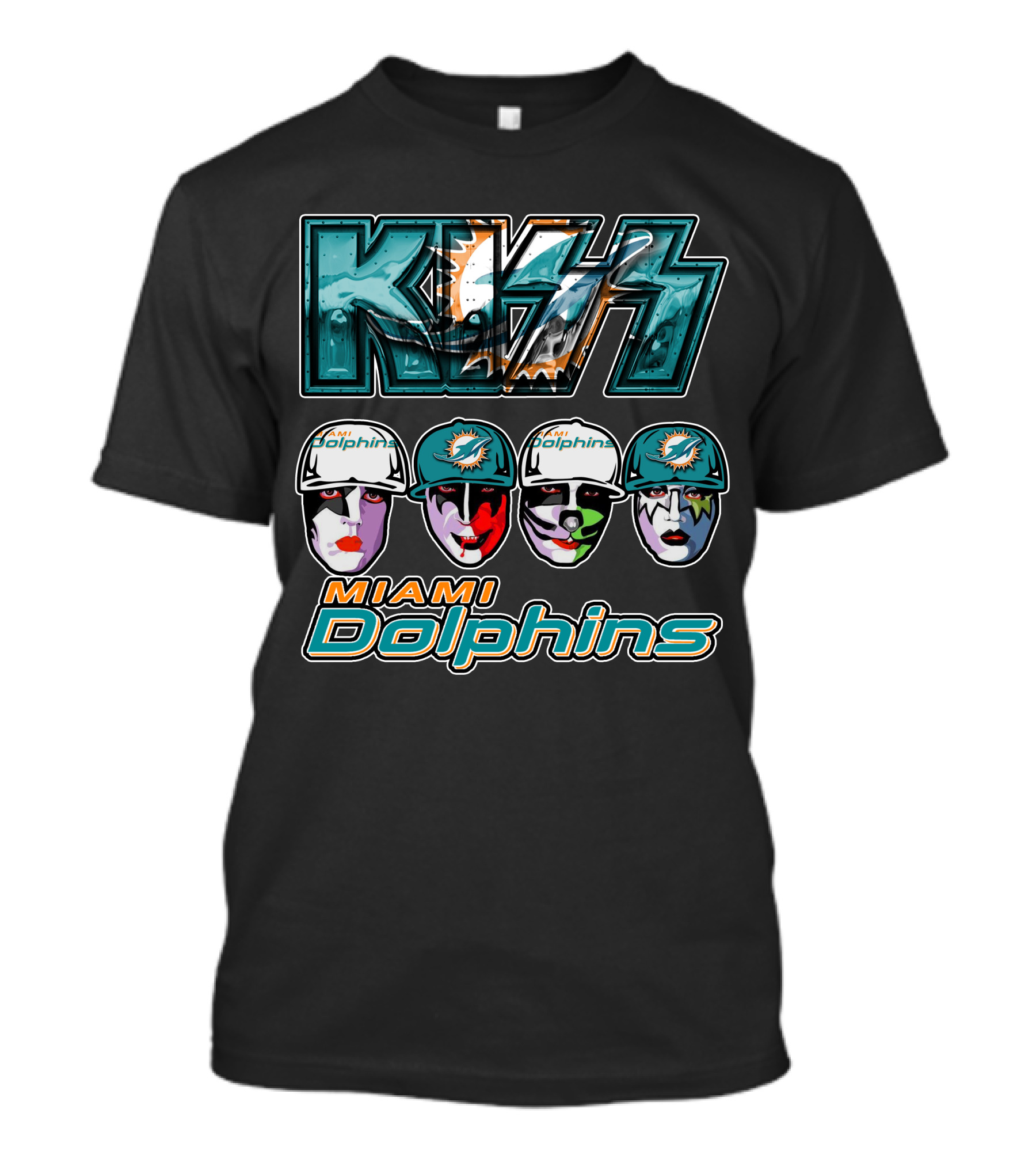 Kiss Miami Dolphins Face Paint Characters With Football Helmets T-Shirt