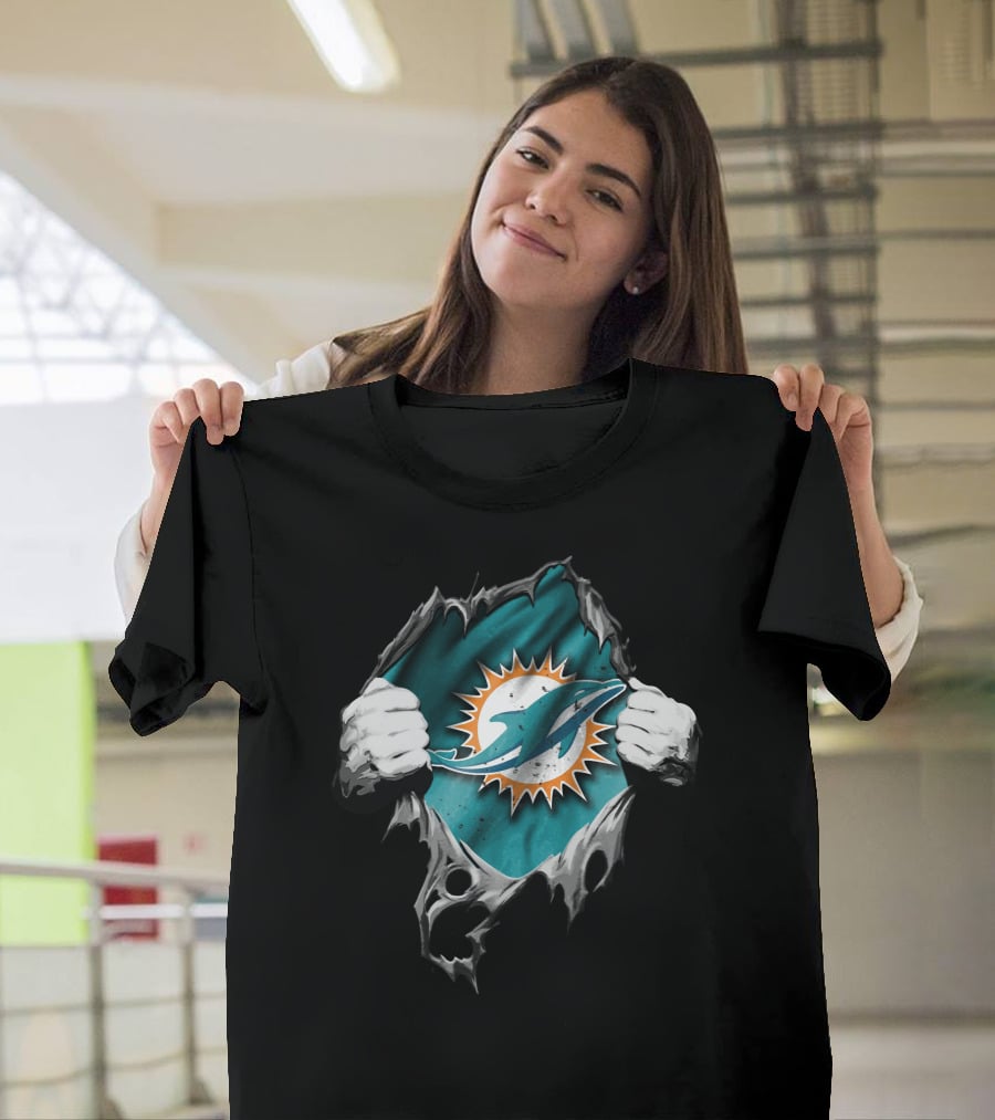 Torn Miami Dolphins Logo Revealed Through Ripped Fabric T-Shirt