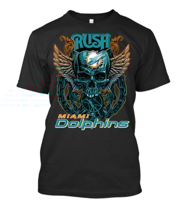 RUSH Miami Dolphins Skull Wings Chain T-Shirt