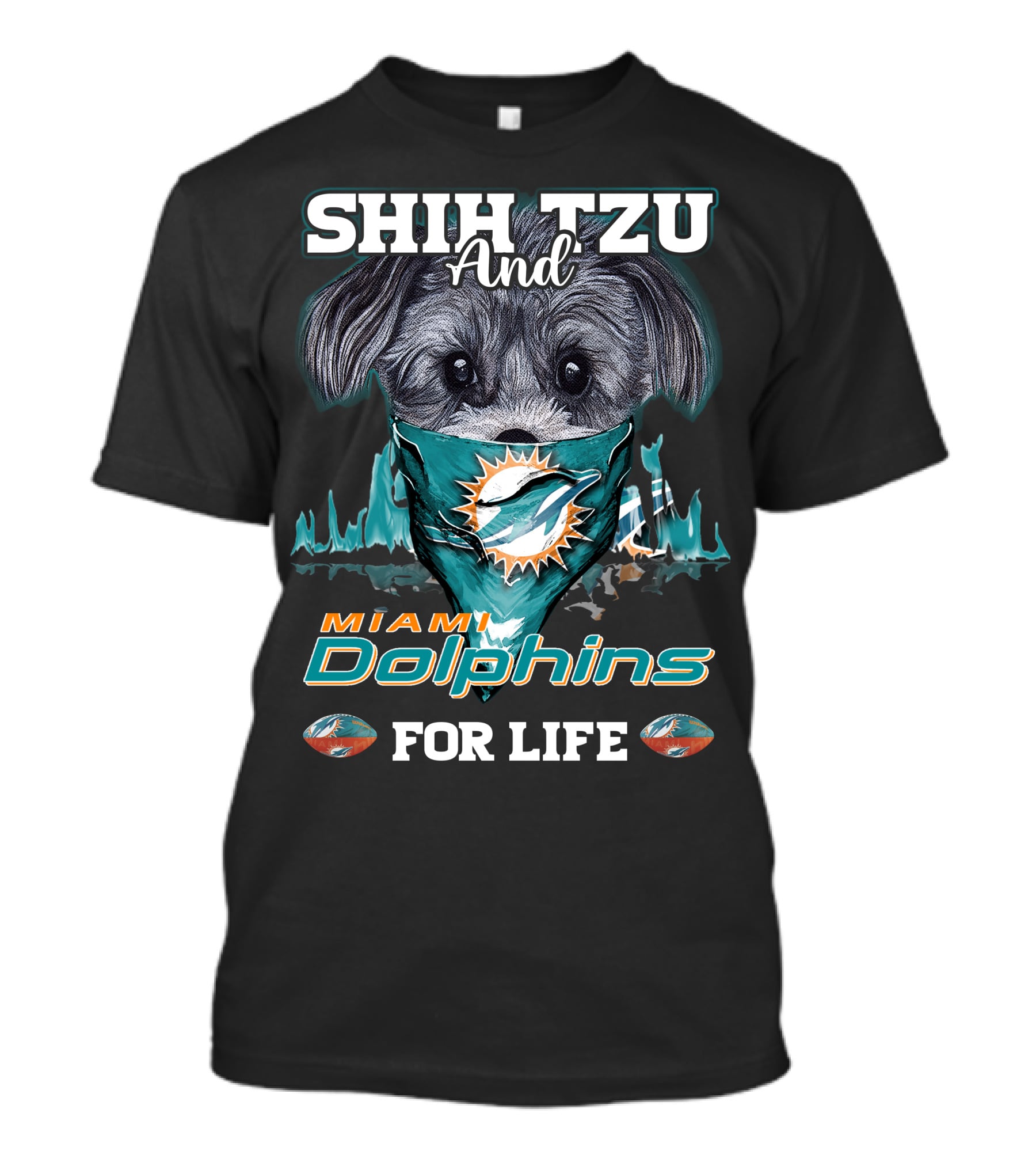 Shih Tzu And Miami Dolphins For Life T-Shirt