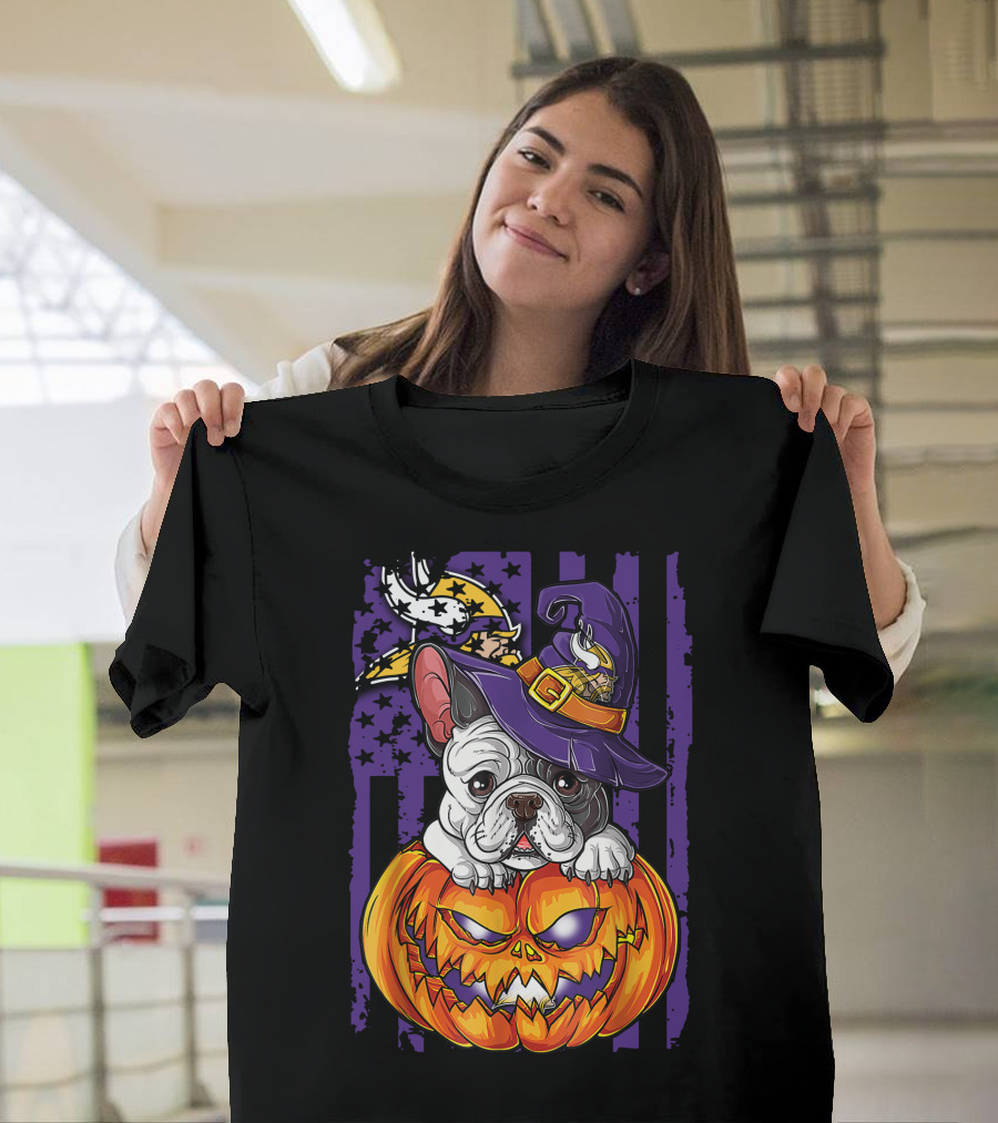 Hlw Bulldog Minnesota Vikings Witch Pumpkin Halloween T-Shirt