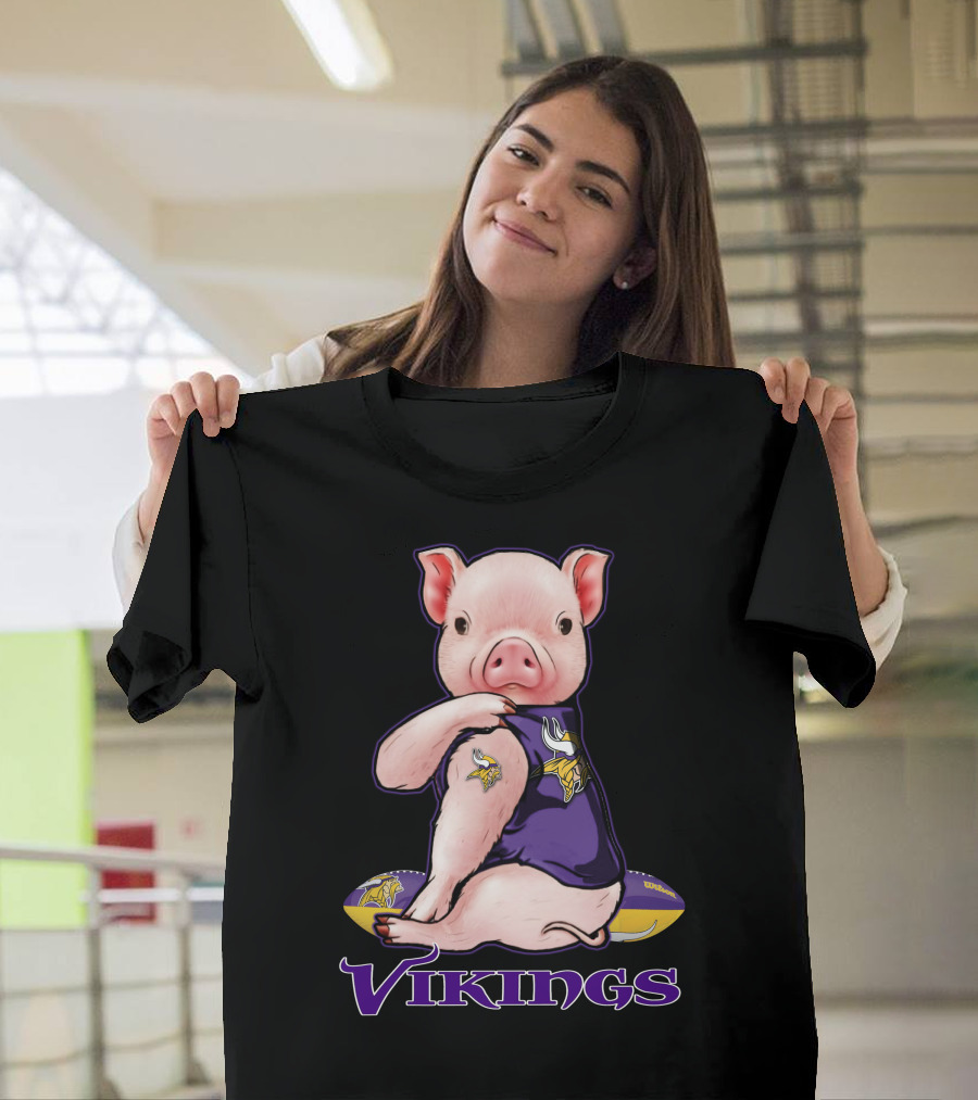 Pig in Minnesota Vikings Jersey with Football T-Shirt
