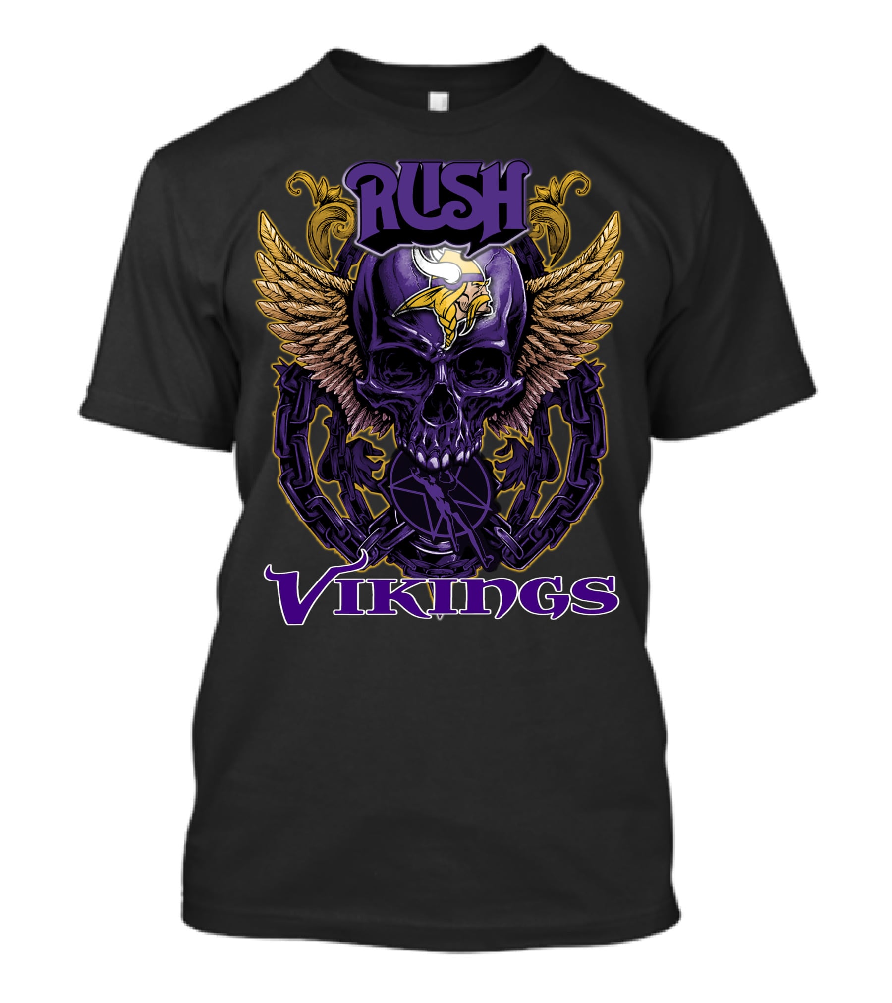 Rush Minnesota Vikings Skull Wings Chain T-Shirt