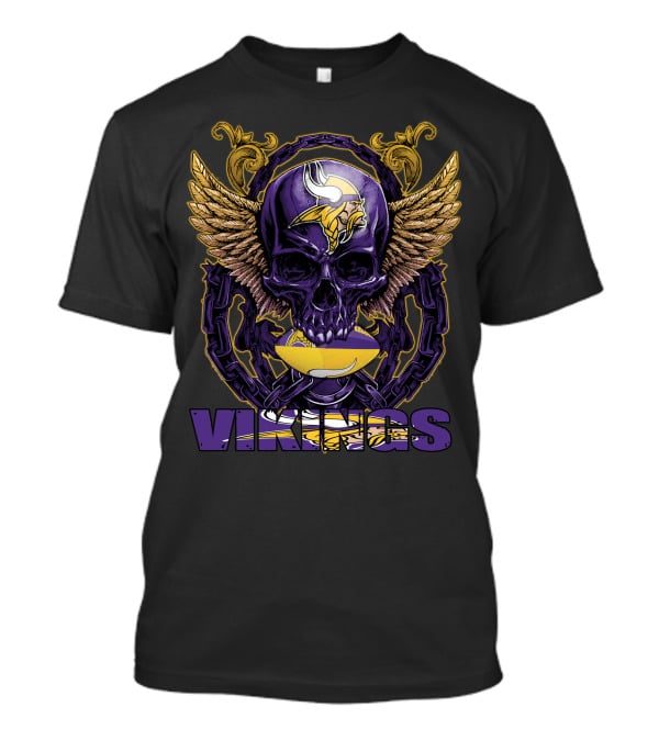 Skullfb Minnesota Vikings Winged Skull And Football Helmet T-Shirt