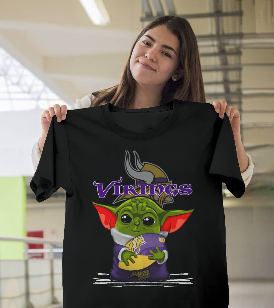 Vikings Baby Yoda Holding Minnesota Team Football T-Shirt