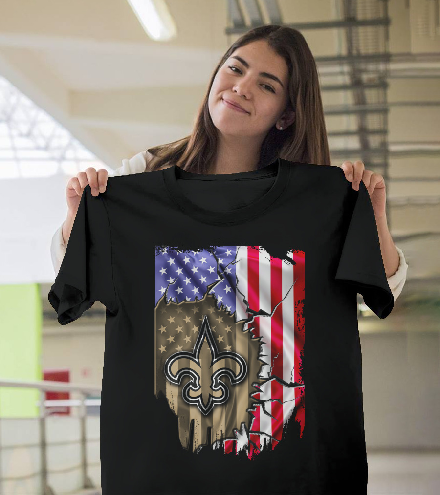 Flag V2 New Orleans Saints USA Flag Fleur-de-Lis T-Shirt