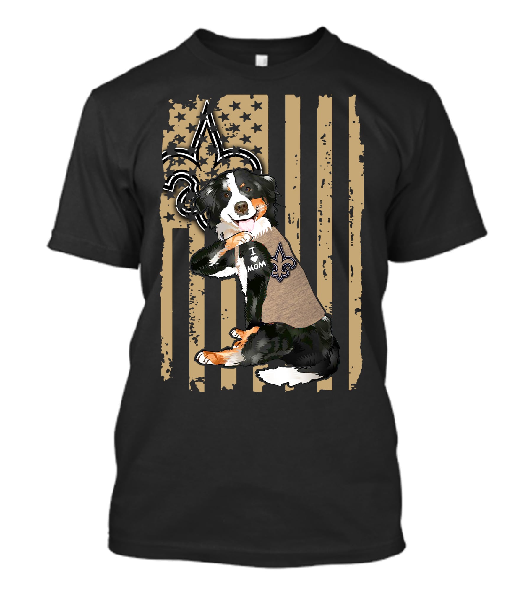Border Collie I Love Mom New Orleans Saints Fleur-de-Lis Stripes T-Shirt