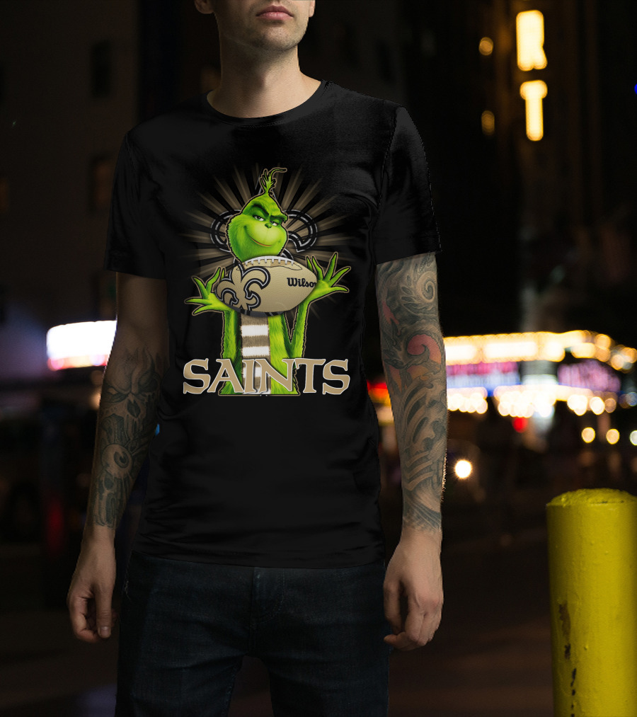 Grinch Holding Wilson Football New Orleans Saints T-Shirt