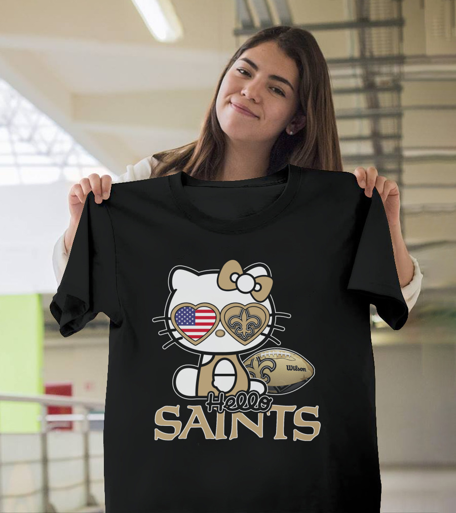 Hello Kitty American Flag Saints Football Wilson T-Shirt