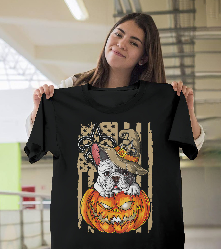 Hlw Bulldog New Orleans Saints Halloween Pumpkin Fleur-de-Lis T-Shirt