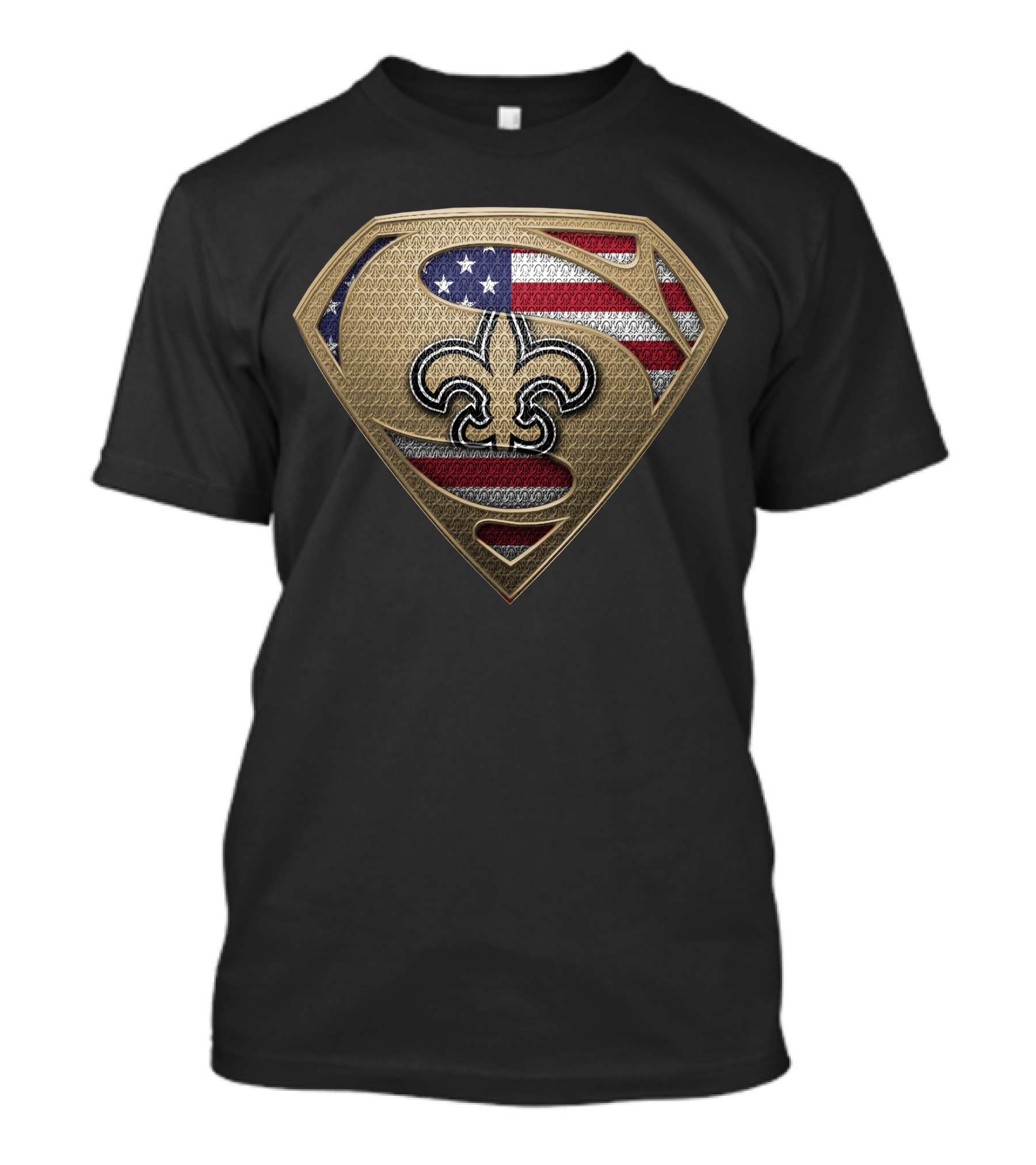 New Orleans Saints Fleur-De-Lis Superhero Shield With American Flag T-Shirt