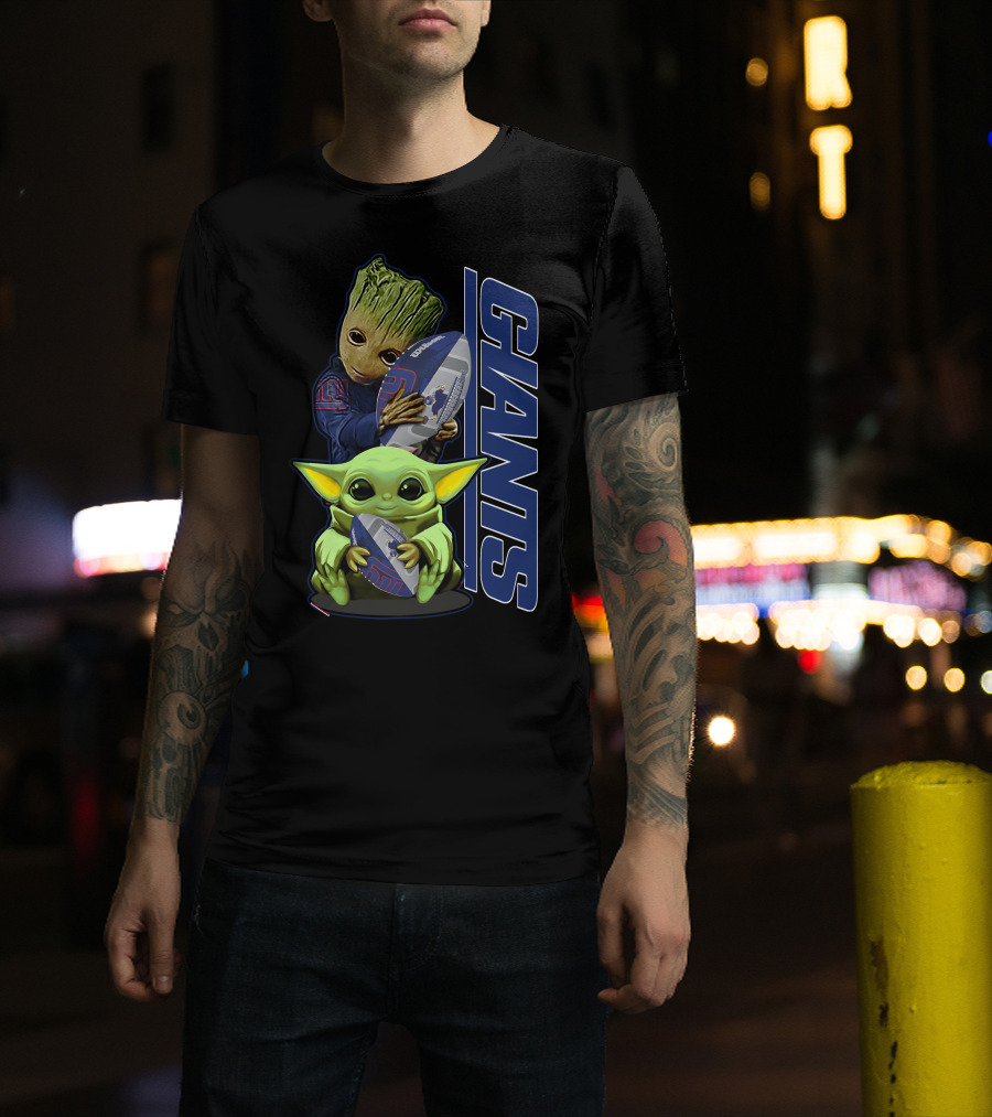 Grzd New York Giants Baby Groot And Grogu Football T-Shirt