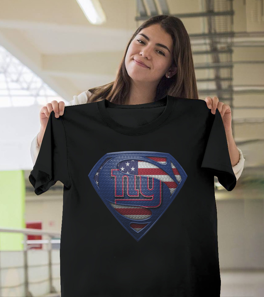 New York Giants American Flag Superman Shield T-Shirt