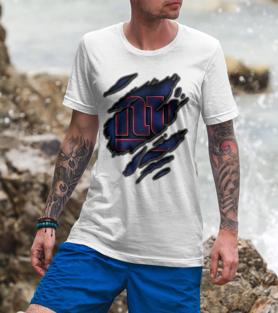 Torn V3 New York Giants Logo Rip Effect T-Shirt