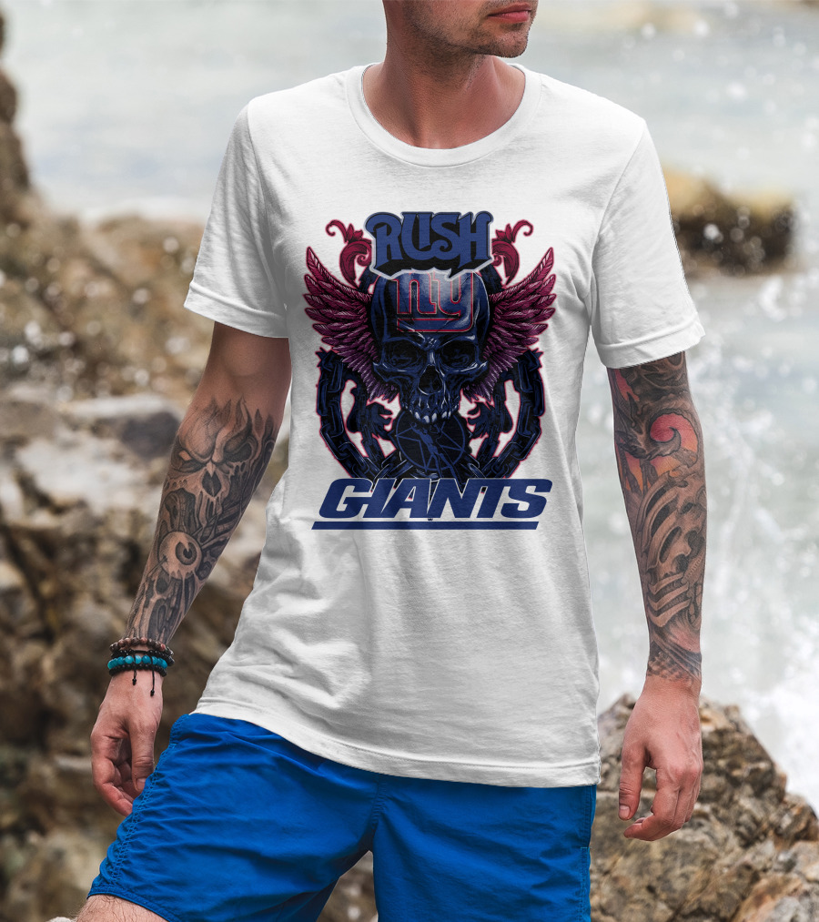 Rush New York Giants Skull With Wings And Chains T-Shirt
