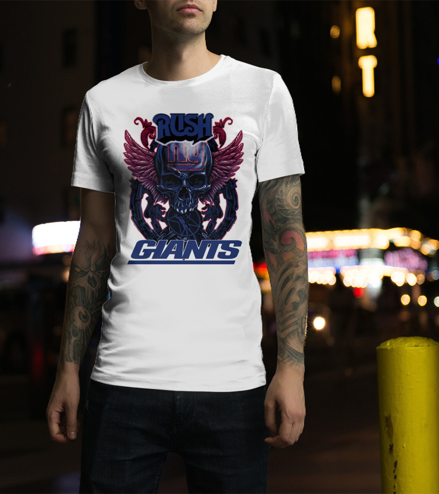 Rush New York Giants Skull With Wings And Chains T-Shirt