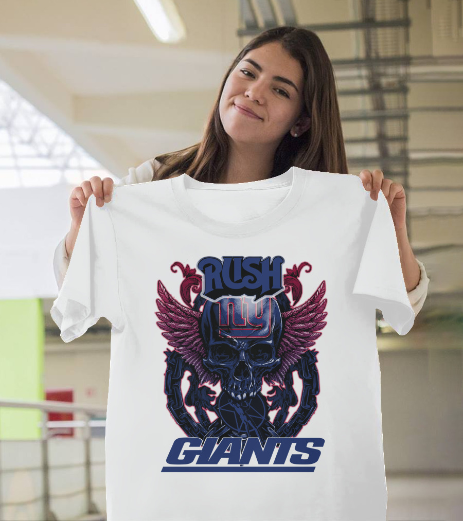 Rush New York Giants Skull With Wings And Chains T-Shirt
