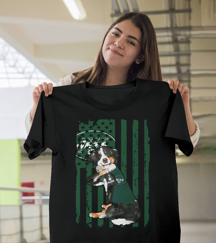 Border Collie I Love Mom New York Jets American Flag T-Shirt
