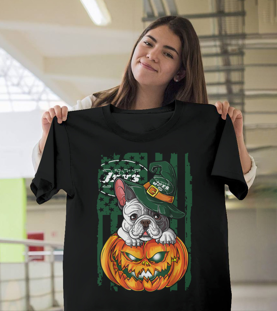Hlw Bulldog New York Jets Halloween Pumpkin Wizard T-Shirt