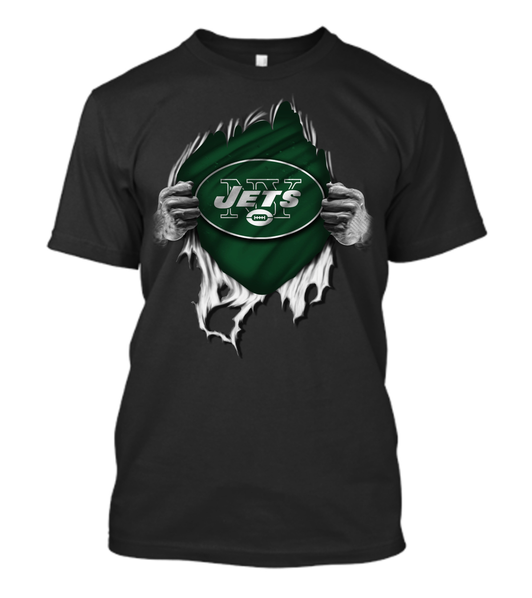 Torn V1 New York Jets Logo With Green Background And Ripping Hands T-Shirt