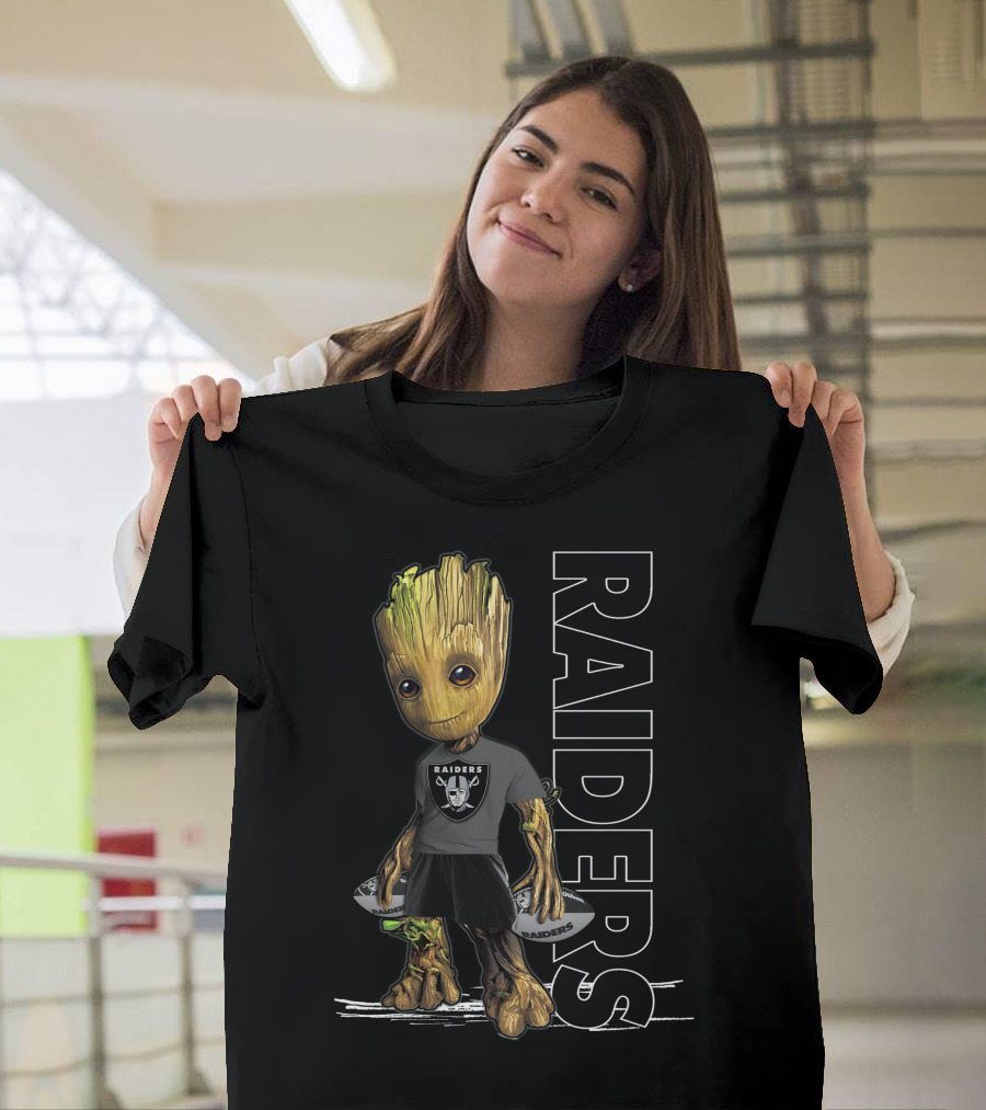 Groot Raiders Holding Football with Raiders T-Shirt