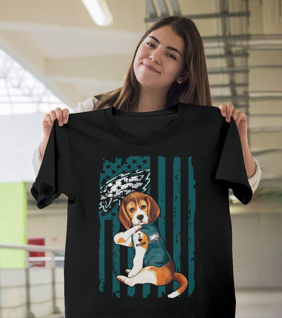 Beagle Philadelphia Eagles I Love Mom Dog Tattoo Pup T-Shirt