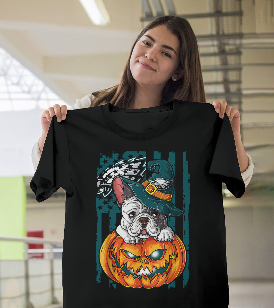 Hlw Bulldog Halloween Philadelphia Eagles Pumpkin T-Shirt
