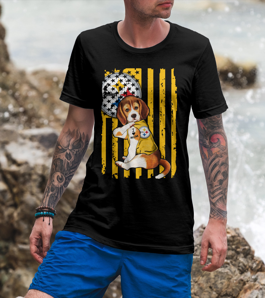 Beagle I Love Mom Pittsburgh Steelers T-Shirt