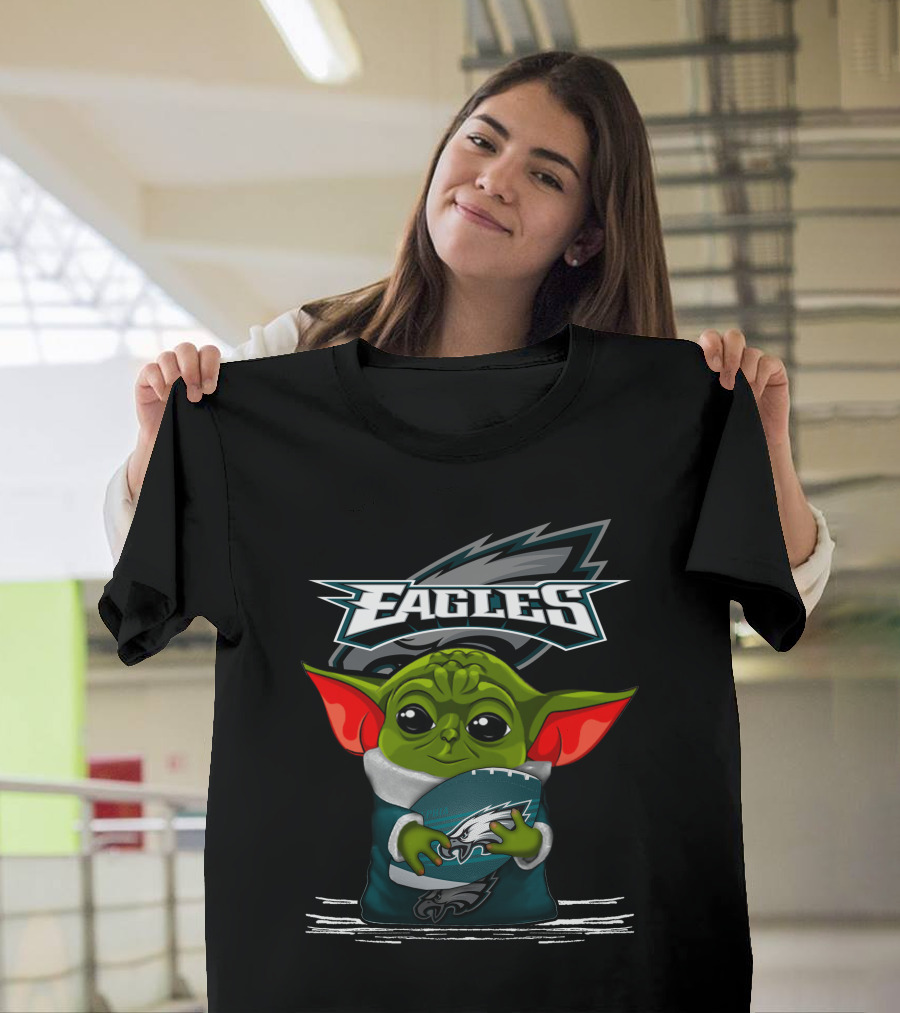 Yoda V3 Philadelphia Eagles Fan Mascot Holding Football T-Shirt
