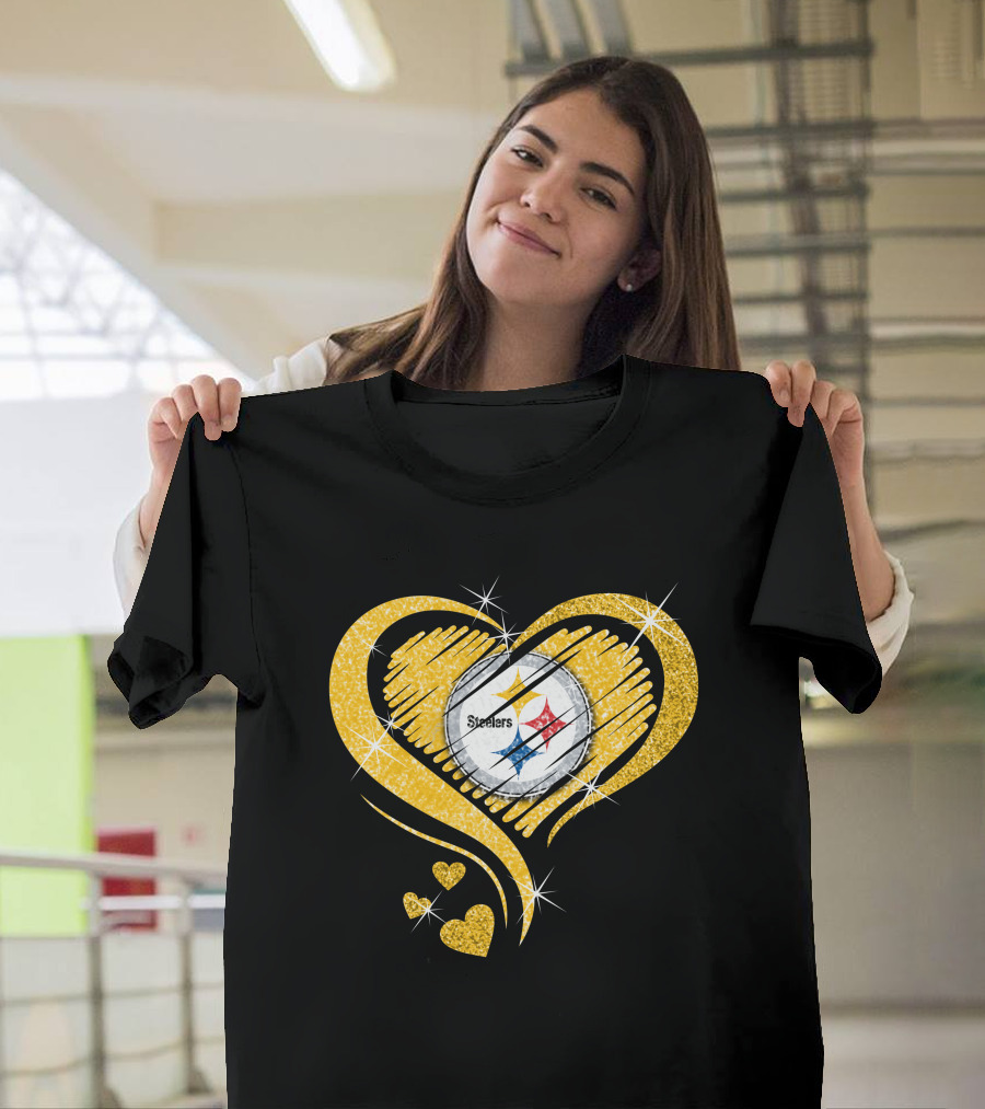 Pittsburgh Steelers Heart Diamond Sparkle T-Shirt