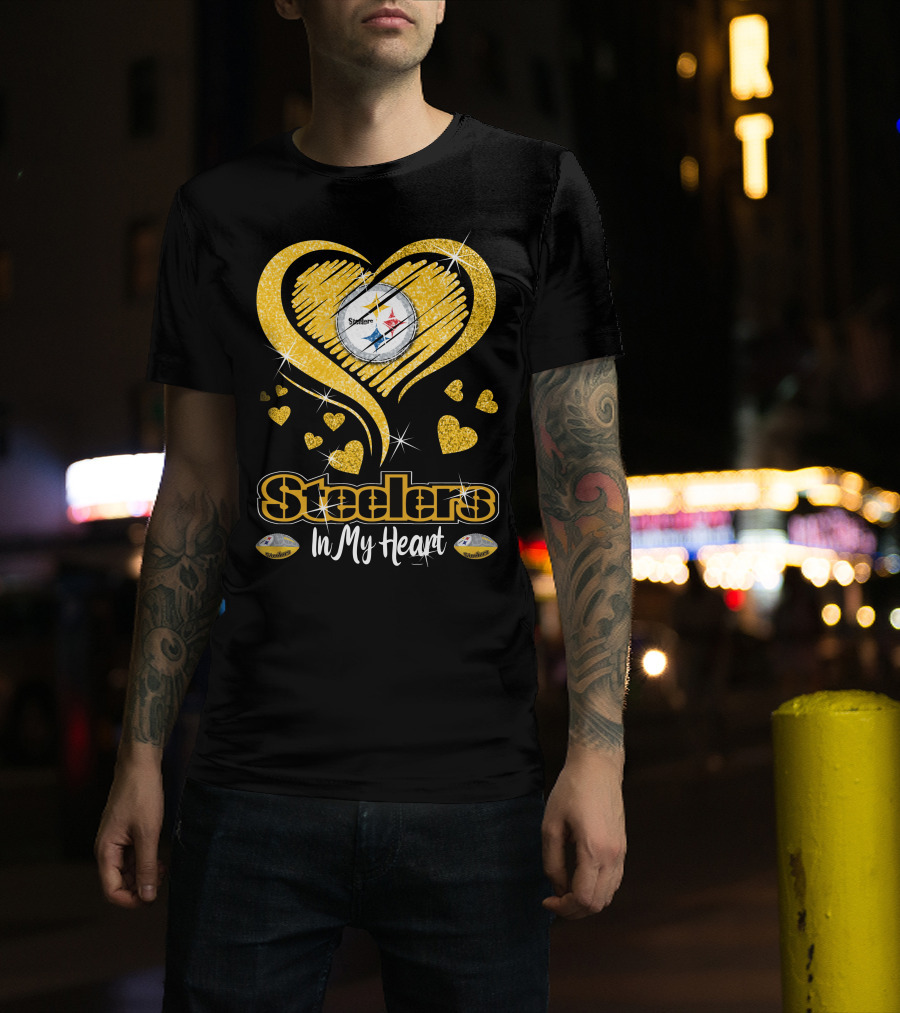 Steelers In My Heart Pittsburgh Sparkling Heart T-Shirt