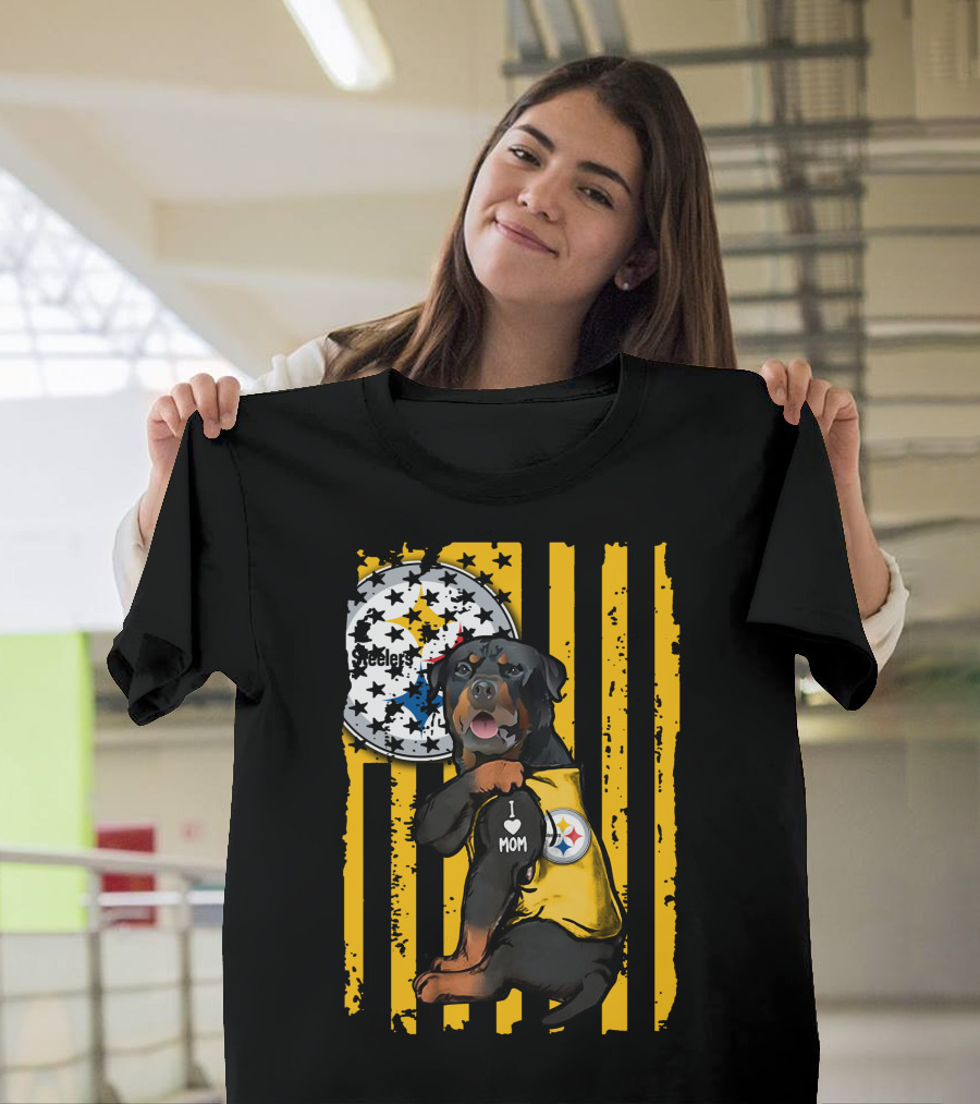 Rottweiler I Love Mom Pittsburgh Steelers Fan Stripes T-Shirt