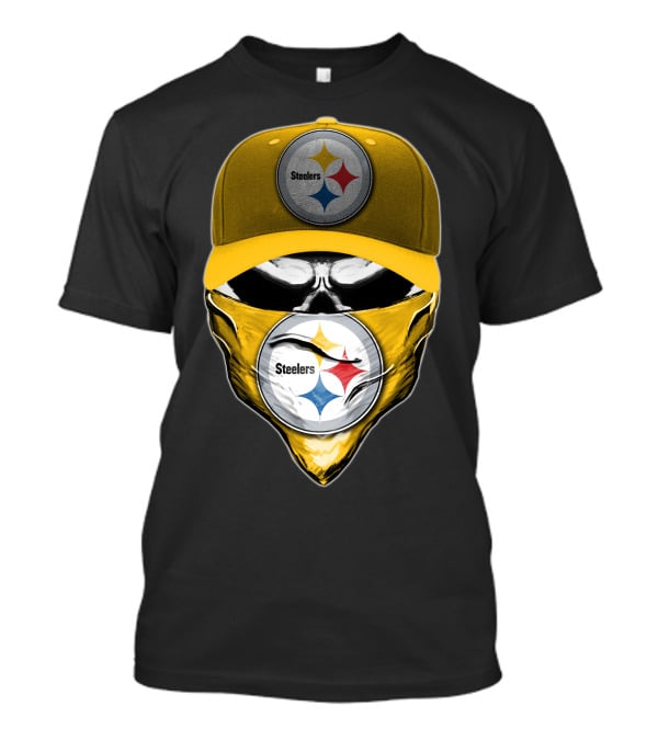 Skull V6 Pittsburgh Steelers Logo With Hat And Bandana T-Shirt
