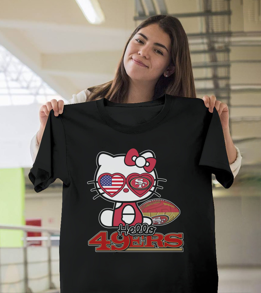Hello Kitty San Francisco 49ers Football American Flag Hearts T-Shirt