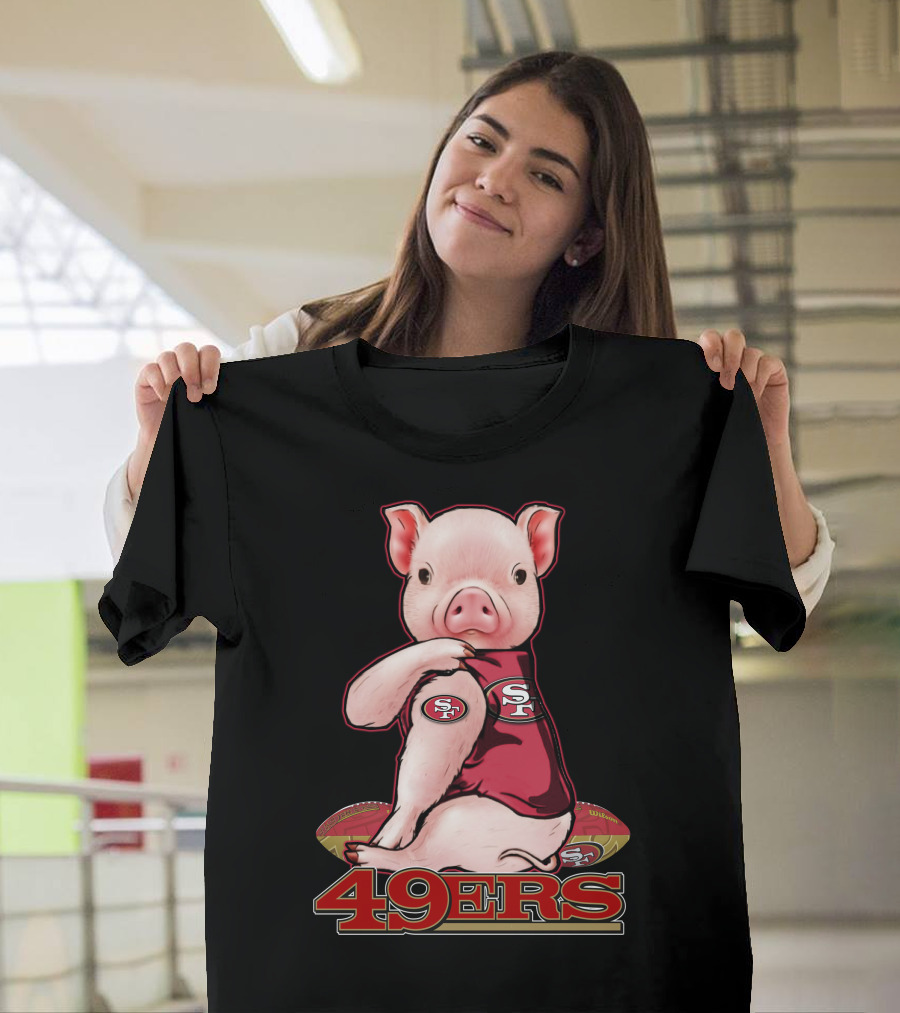 Pig Wearing San Francisco 49ers Jersey with Football T-Shirt