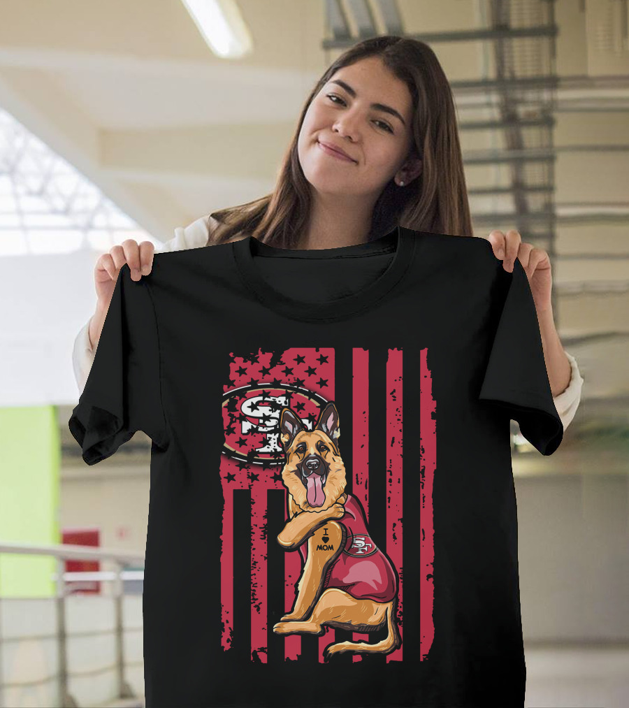 German Shepherd San Francisco 49ers I Love Mom Flag T-Shirt