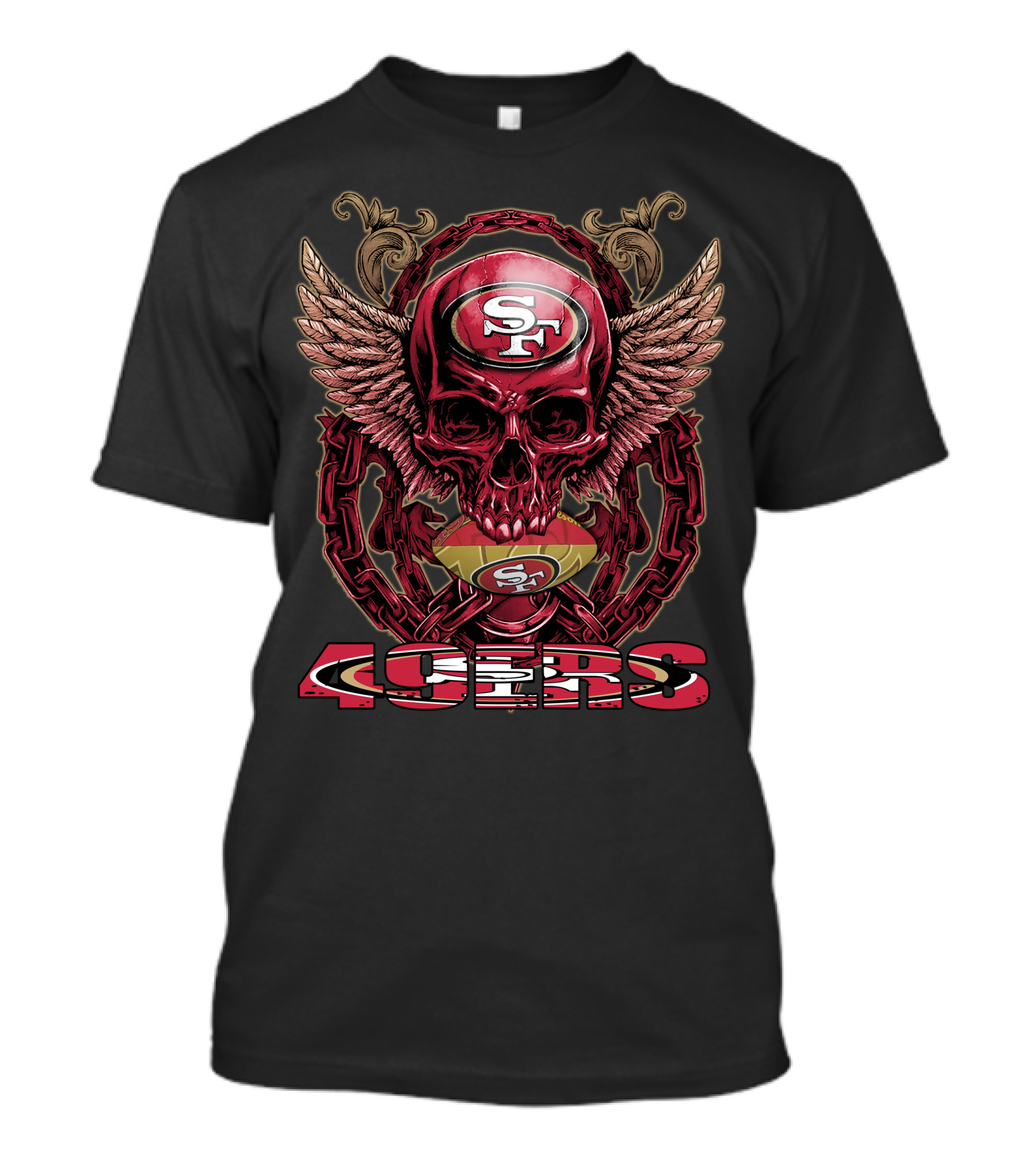 San Francisco 49ers Skull And Wings With Chains And Football T-Shirt