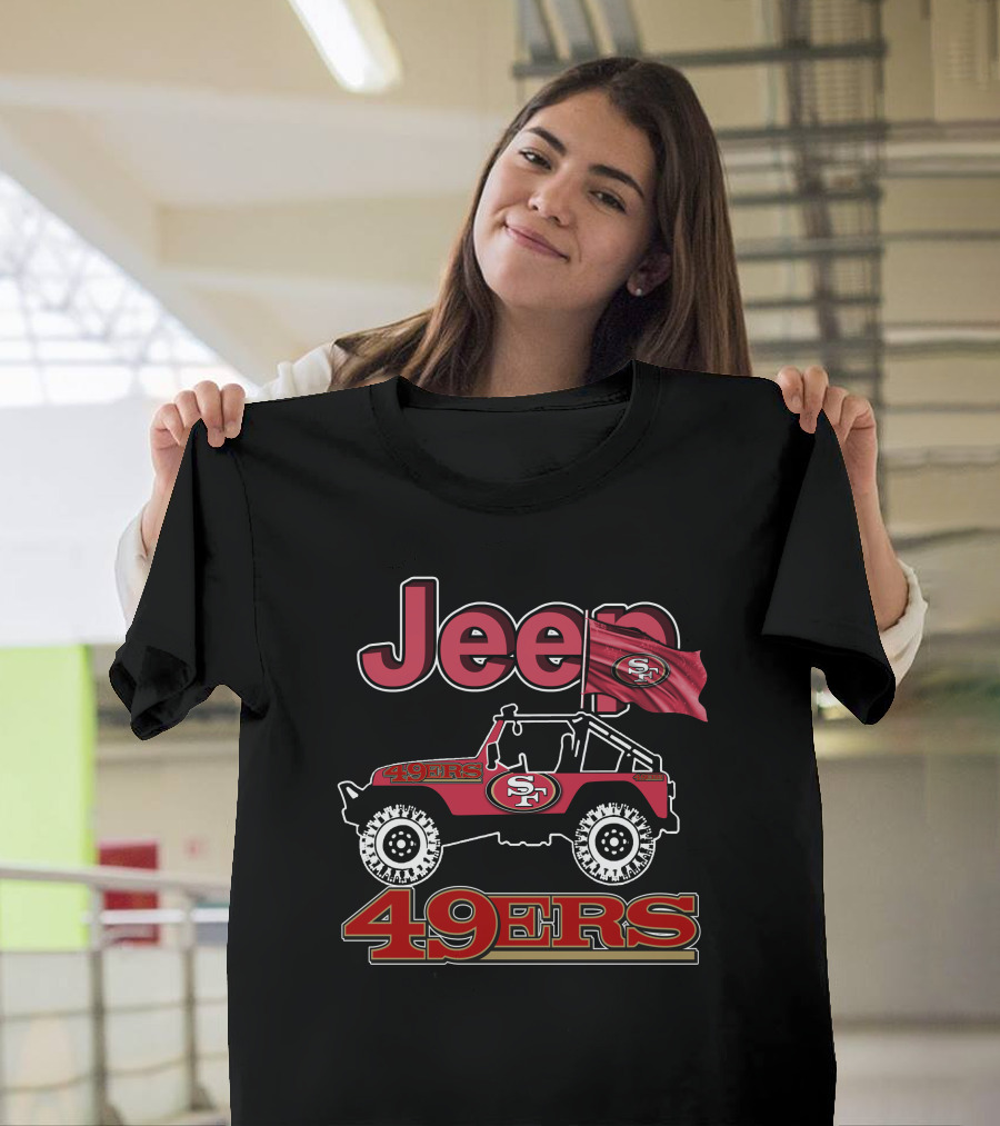 Jeep 49ers San Francisco Sf Flag Logo On Red Off-Road Vehicle T-Shirt