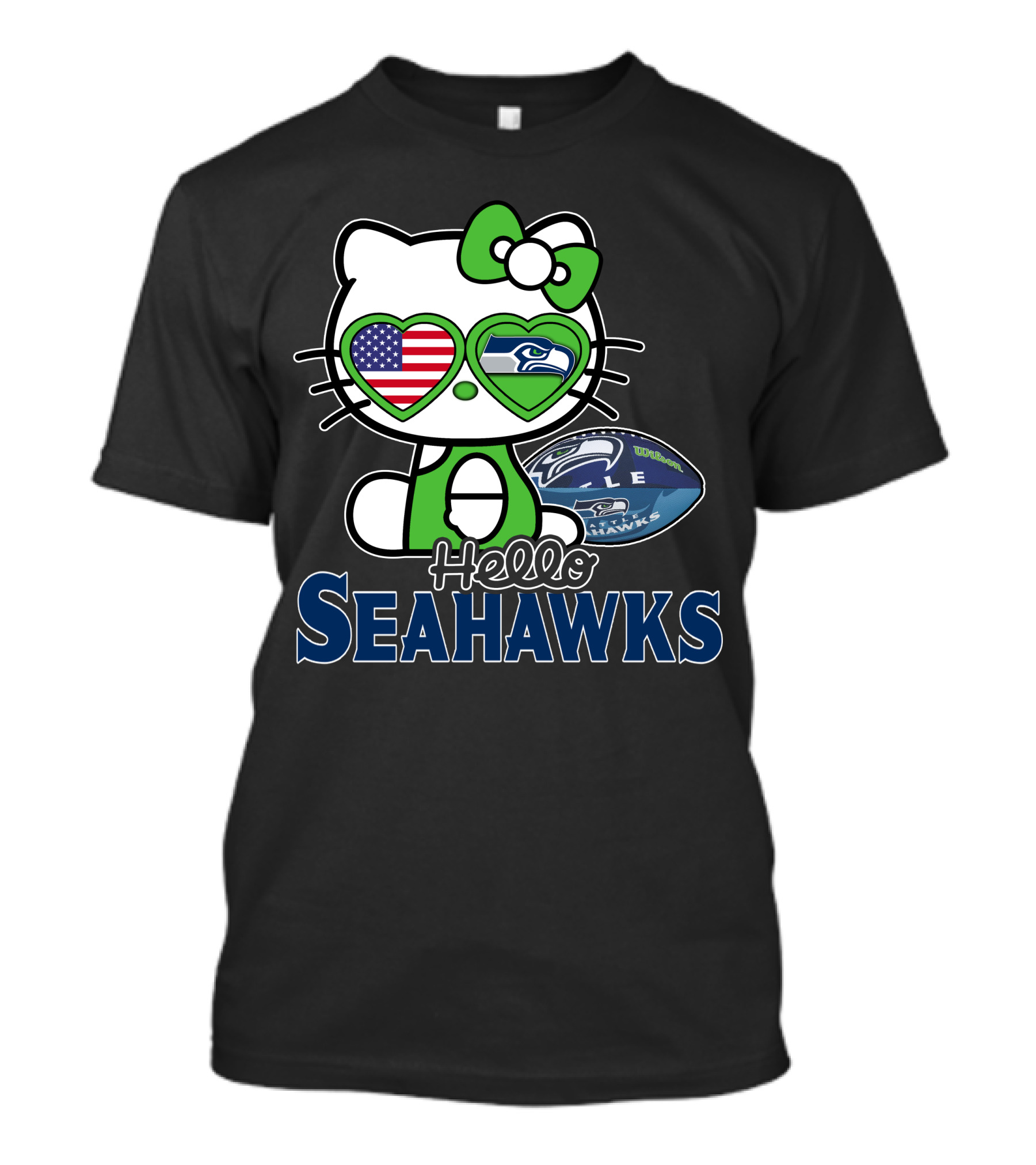 Hello Kitty Seahawks Football Fan USA Heart Glasses T-Shirt
