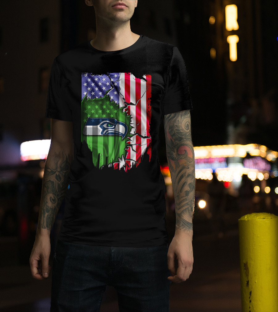 Seattle Seahawks American Flag Torn T-Shirt