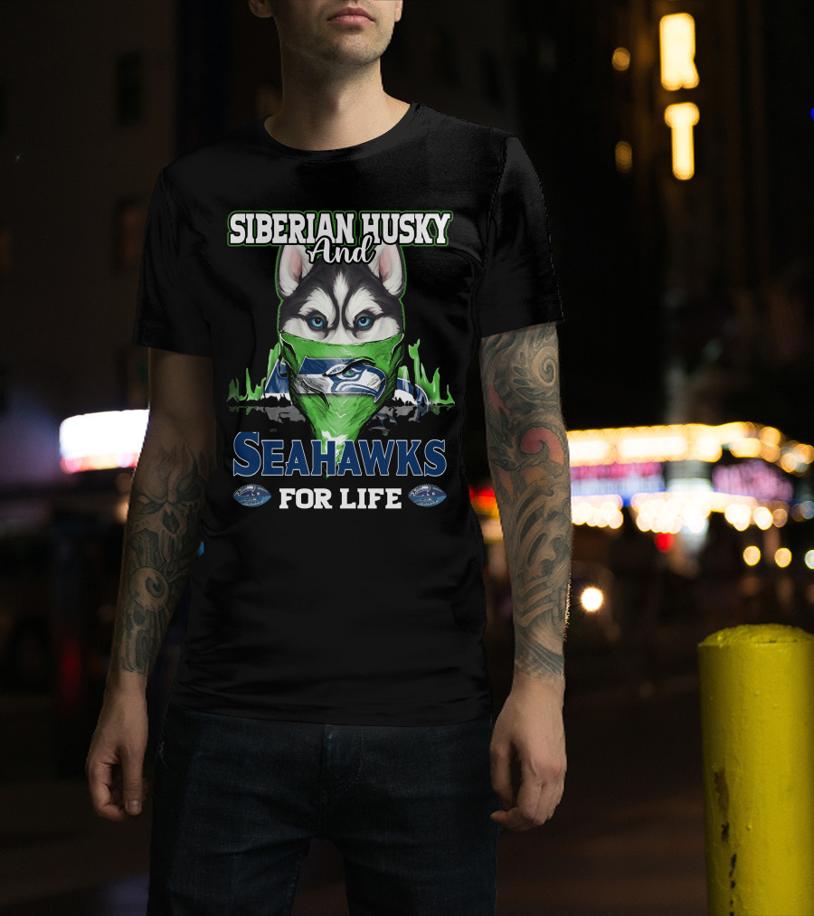 Siberian Husky And Seahawks For Life T-Shirt